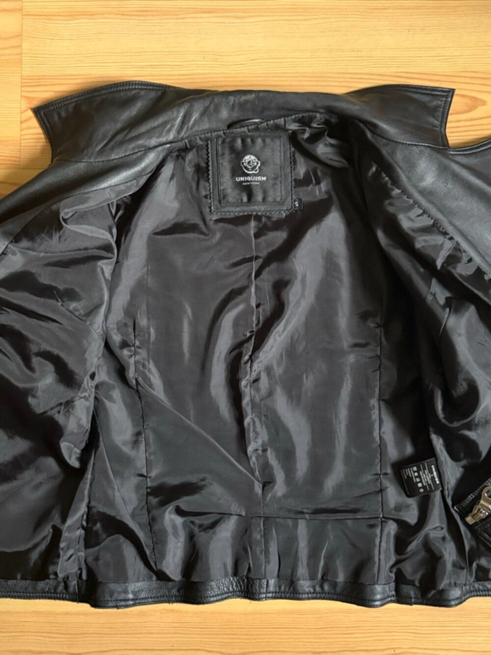 Leather Jacket 100% Lambskin Black Moto Biker Zip Uniquism New York Small - Picture 9 of 15